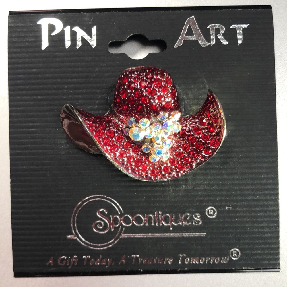 Red hat lady brooch pin NWT bling bling